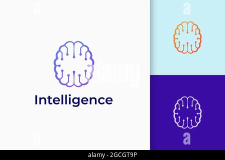 Technology or science logo in brain shape represent knowledge and idea Stock Vector