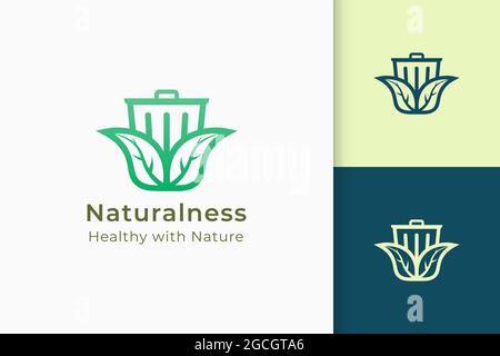 Reuse or recycling logo in leaf and trash represent hygiene or growth Stock Vector