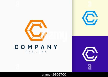 Hexagon modern logo represent technology or network in letter C shape Stock Vector