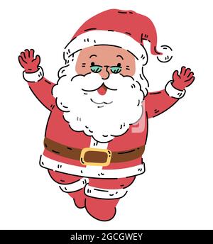 Happiness smiling Santa claus with glasses pose action cartoon character vector illustration isolated on white background. Stock Vector