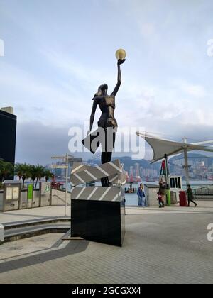 The Hong Kong Film Awards Statue at the Avenue of Stars in Kowloon Stock Photo