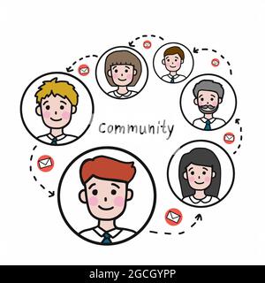 Community cute group cartoon face people vector illustration business concept Stock Vector