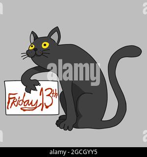 Black cat Friday 13th cartoon vector illustration Stock Vector