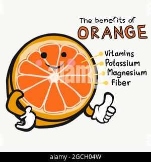 Benefits of orange cute cartoon vector illustration Stock Vector