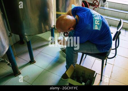 Carmona Spain August 03, 2021 Los Hermanos distillery recipe transmitted since 1880, the only anisette obtained by distillation at an intermediate gra Stock Photo