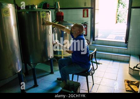 Carmona Spain August 03, 2021 Los Hermanos distillery recipe transmitted since 1880, the only anisette obtained by distillation at an intermediate gra Stock Photo