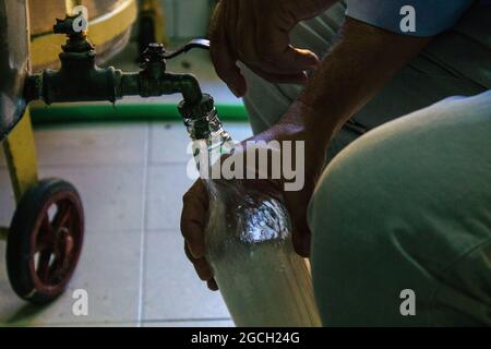 Carmona Spain August 03, 2021 Los Hermanos distillery recipe transmitted since 1880, the only anisette obtained by distillation at an intermediate gra Stock Photo