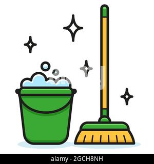 Broom & mop cartoon illustration | Sticker