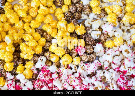 Sweet fried popcorn in bowl on the white background Stock Photo
