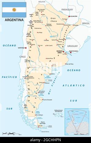 vector map of south american republic of argentina with flag Stock Vector