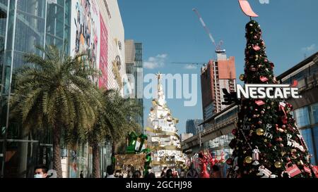 Decorated Christmas Tree at Siam Paragon Shopping Mall Plaza Bangkok Thailand Stock Photo