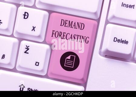 Hand writing sign Demand Forecasting. Business overview predict customer demand to optimize supply decisions Typing Online Network Protocols, Creating Stock Photo