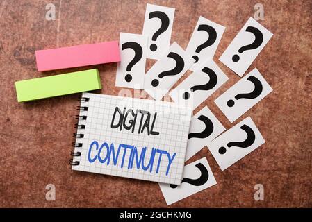 Sign displaying Digital Continuity. Business showcase ability to maintain the digital information of a creator Progress In Solving Problems Stock Photo