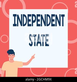 Hand writing sign Independent State. Business overview ability of the state to be independent and have autonomy Gentleman Drawing Standing Pointing Stock Photo