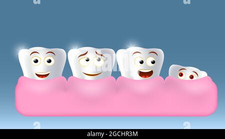 Growing up new tooth character, vector illustration. Children dentistry, dental health, oral hygiene. Stock Vector