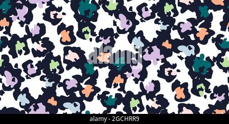 Trendy faux leopard skin seamless background. Abstract colorful animal print. Make camouflage printable cheetah skin print. Vector horizontal template Stock Vector