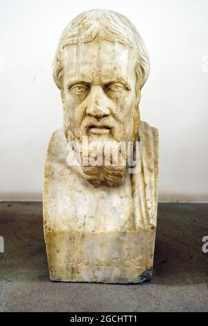 Herodotus (c. 484 – c. 425 BC) ancient Greek writer, geographer and historian born in the Greek city of Halicarnassus 3rd century AD copy of a greek original of the early 4th century BC Stock Photo