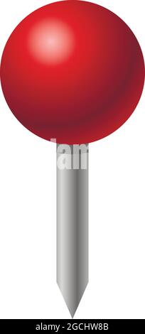 Red pin icon. Attach button on needle, pinned office thumbtack and paper push pin. Vector illustration Stock Vector