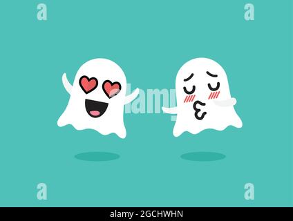 Couple ghosts emoji character. Funny cartoon emoticons Stock Vector