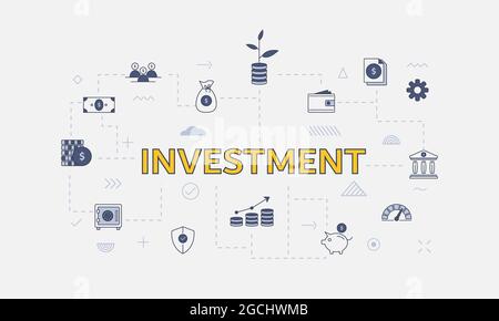 business investment concept with icon set with big word or text on center vector illustration Stock Photo