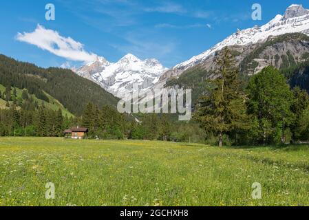 geography / travel, Switzerland, landscape with Blueemlisalp, Kandersteg, Bernese Oberland, ADDITIONAL-RIGHTS-CLEARANCE-INFO-NOT-AVAILABLE Stock Photo