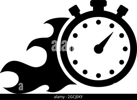 Faster Stopwatch, Fire Time, Express Delivery. Flat Vector Icon illustration. Simple black symbol on white background. Faster Stopwatch, Fire Time sig Stock Vector
