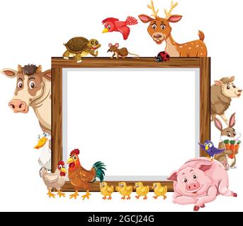 Empty wooden frame with various farm animals illustration Stock Vector ...