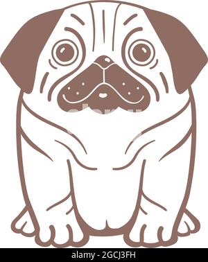 Puppy Pug Serious Dog Outline Cartoon Stock Vector