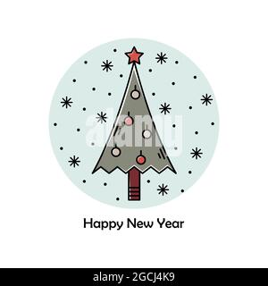 Vector Christmas illustration. New Year color outline icon. Christmas tree Stock Vector