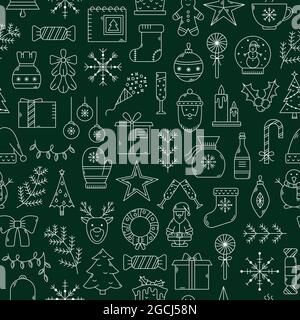 Vector Christmas seamless pattern. New Year background with outline icons Stock Vector