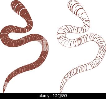 Earthworm or Lumbricina Vector Illustration Fill and Outline Isolated on White Background. Insects Bugs Worms Pest and Flies. Entomology or Pest Stock Vector