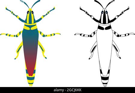 Grasshopper or Locust Vector Illustration Fill and Outline Isolated on White Background. Insects Bugs Worms Pest and Flies.Entomology or Pest Control Stock Vector