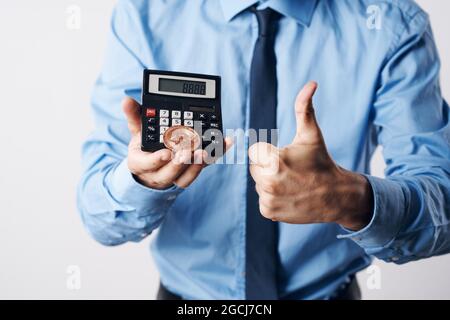 power calculator cryptocurrency bitcoin price increase economy investment Stock Photo