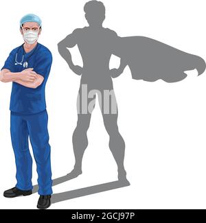 super doctor male and nurse with hero cloak Stock Vector Image & Art ...