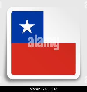 Chile flag icon on paper square sticker with shadow. Button for mobile application or web. Vector Stock Vector