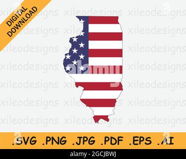 Illinois Map on American Flag. IL, USA State Map on US Flag. EPS Vector Graphic Clipart Icon Stock Vector