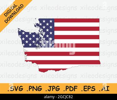 Washington State Map Flag. Map of WA, USA with the state flag isolated ...