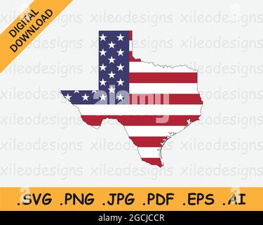 Texas Map on American Flag. TX, USA State Map on US Flag. EPS Vector Graphic Clipart Icon Stock Vector