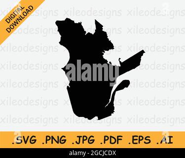 Quebec Canada Map Black Silhouette. QC, Canadian Province Shape Geography Atlas Border Boundary. Black Map Isolated on a White Background. EPS Vector Stock Vector
