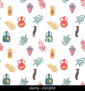 Seamless jugs pattern with fruit. Isolated vector background Stock Vector