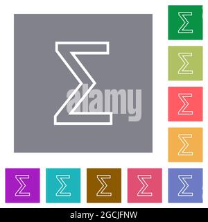 Sum symbol outline flat icons on simple color square backgrounds Stock Vector
