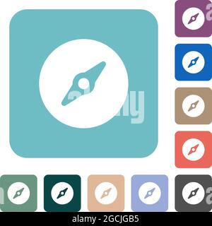 Simple compass solid white flat icons on color rounded square backgrounds Stock Vector