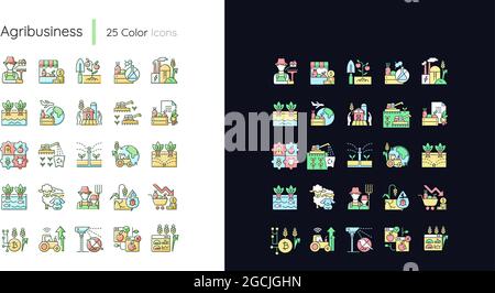 Agriculture related light and dark theme RGB color icons set Stock Vector