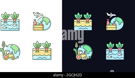 Environmental farming light and dark theme RGB color icons set Stock Vector