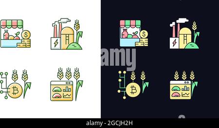 Agricultural innovations light and dark theme RGB color icons set Stock Vector