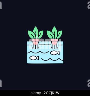 Aquaponics RGB color icon for dark theme Stock Vector