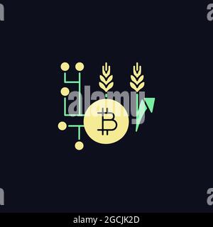Blockchain technology in agriculture RGB color icon for dark theme Stock Vector