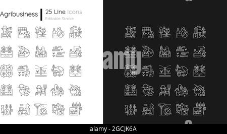 Agriculture related linear icons set for dark and light mode Stock Vector