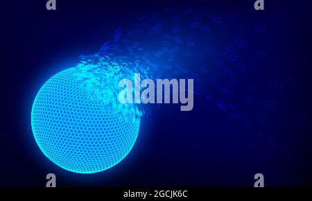 Destruction of blue sphere hologram. Futuristic technology concept. Vector illustration