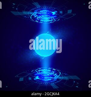 Abstract futuristic object HUD element. 3D hologram display consist of sphere of global net. Science and technology. Vector illustration Stock Vector